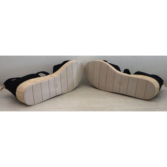 BZees I8760F1002 Women's Sz 10W Black Linen Bali Sand Wedge Strappy Sandals - Picture 5 of 11